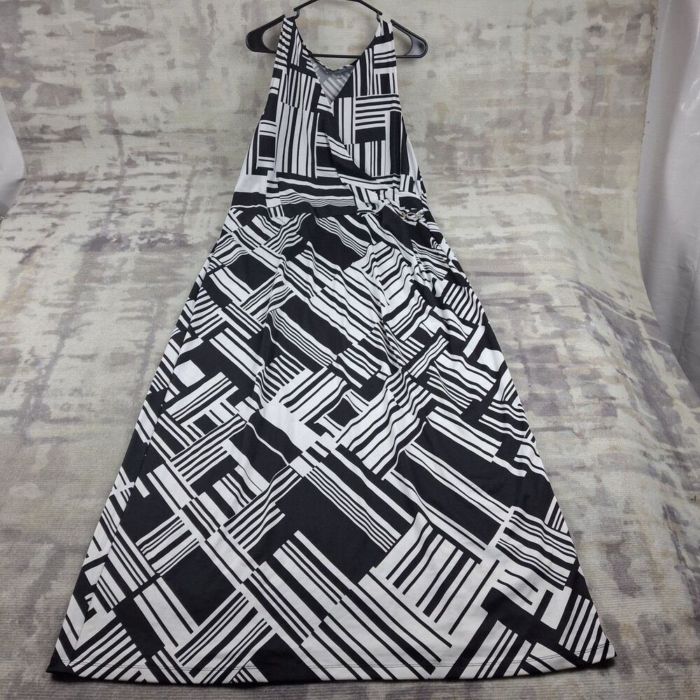 NY Collection Dress 2X Plus Size Black White Geometric Abstract Block Print Maxi